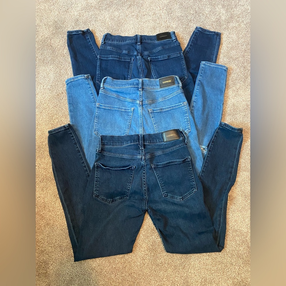 Lot of 3 Women Express Blue Jeans Size 0R Skinny Mid Rise & Skinny High rise